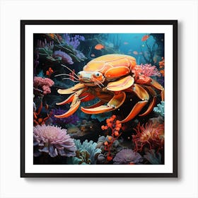 Crab On Coral Reef Art Print