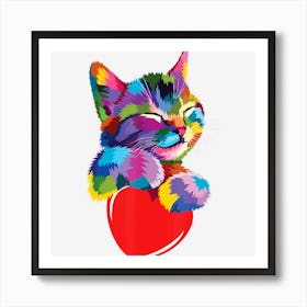 Cute Cat Gift For Kitten Lovers Colorful Art Kitty Adoption Art Print