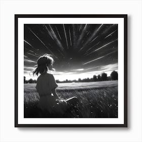 Black And White | STARGAZING |SPACE | UNIVERSE | ANIME Art Print