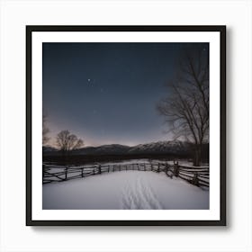 Night Sky Over A Snowy Field Art Print