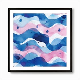 Blue And Pink Watercolor Waves Art Print