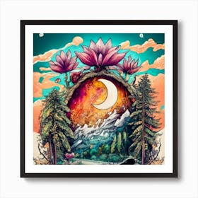 Moon And Flowers 1 Art Print