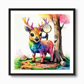 Deer With Magnifying Glass 13 Art Print