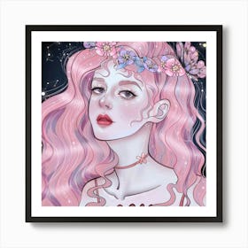 Girl With Pink Hair Art Print