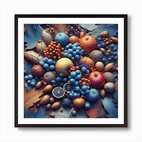 Fruits On Autumn Leaves Art Print