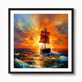 Sailing Ship At Sunset Art Print