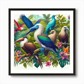 Tropical Birds In The Jungle 1 Art Print