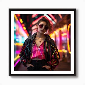 Neon Girl In Neon Jacket Art Print