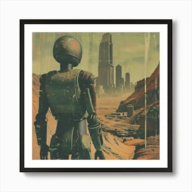 1970s Android Looking at Distant City Art Print