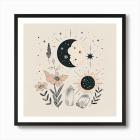 Minimalist Boho Celestial Moon 4 Art Print