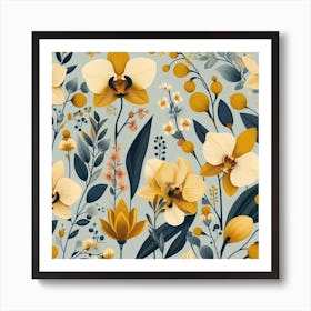 Scandinavian style, Pattern with yellow Orchid flowers 1 Art Print