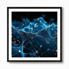 Blueish Abstract Network Of Interlinked Nodes Floating In Three Dimensional Space Showcasing Futuri (5) Art Print