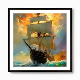 Sailing Ship At Sunset Art Print