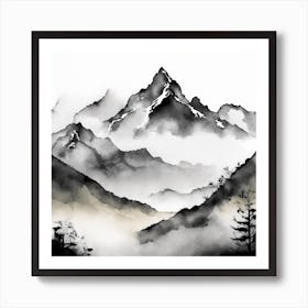Firefly An Illustration Of A Beautiful Majestic Cinematic Tranquil Mountain Landscape In Neutral Col (13) Art Print