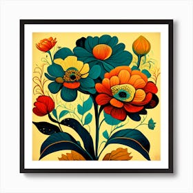 Colorful Flowers In A Vase Art Print