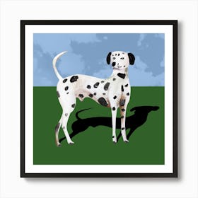 Dalmatian In A Park dag painting pet animal square sky blue green nature Art Print