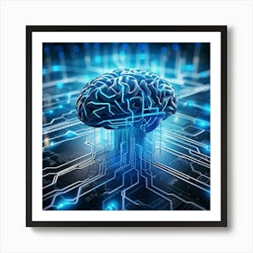 Futuristic Cyber Brain Illustration Connects Electronic Elements And Human Biology Neural Pathways (2) Affiche