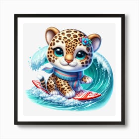 Leopard On A Surfboard Art Print
