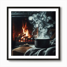 Steaming Pot On Fire Art Print