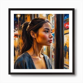 Photo Beautiful Young Woman Looking At The Shop Window At Night 3 Art Print