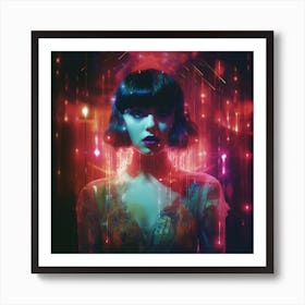 Girl In Neon Lights Art Print