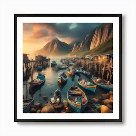 Sunset At The Fishing Village Art Print