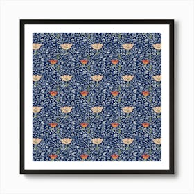 Flowers On A Blue Background Art Print