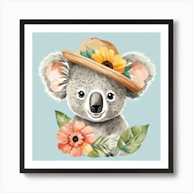 Floral Baby Koala Nursery Illustration (8) 1 Art Print