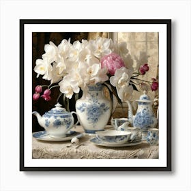 Blue And White Tea Set Art Print