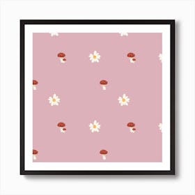 Mushrooms And Daisys Art Print