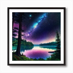 Night Sky Over Lake 12 Art Print