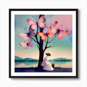 Asian Girl With Butterflies 1 Art Print