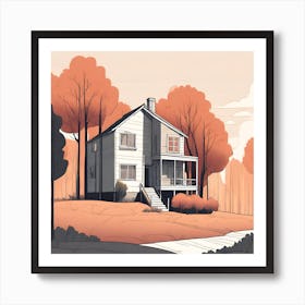 Minimalist illustration of house and trees Art Print