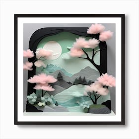 3D Pop Up Art Textured Sakura Trees Soft Expressions Pastel Landscape Art Print