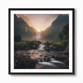 Waterfall At Sunrise 1 Art Print