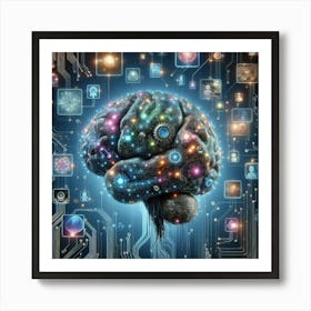 Brain On A Circuit Board Art Print