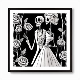 Day Of The Dead Skeleton Bride And Groom minimalistic Art Print