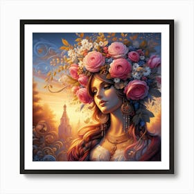 Russian Girl With Flowers Art Print