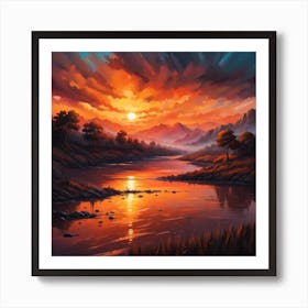 Sunset Over The River Art Print