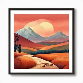 Boho Art Minimalist Landscape Mountains (3) Art Print