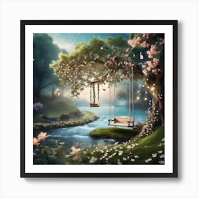 Leonardo Diffusion Xl A Dreamy Forest With Fairy And River And 0 Art Print