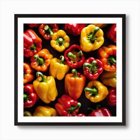 Colorful Peppers On Black Background 9 Art Print