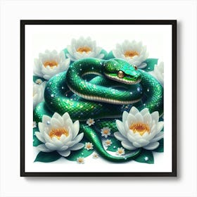 Snake On Water Lily Art Print