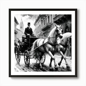 Black And White Horse Drawn Carriage 1 Art Print