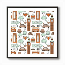 Seamless Pattern With London Elements Landmarks Art Print