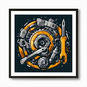 Logo Vector Tools Wrench Hammer Screwdriver Saw Pliers Drill Gear Nuts Bolts Spanner Ch (6) Art Print