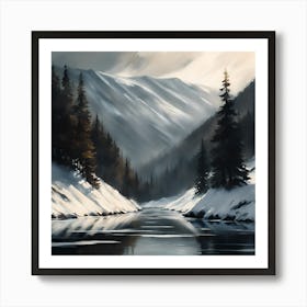 A Scottish Winter Landscape, Reflections on the Loch Art Print