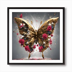 Butterfly With Roses Art Print