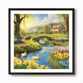 Tulips And Ducks Art Print