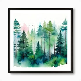 Watercolor Of Pine Trees 1 Art Print